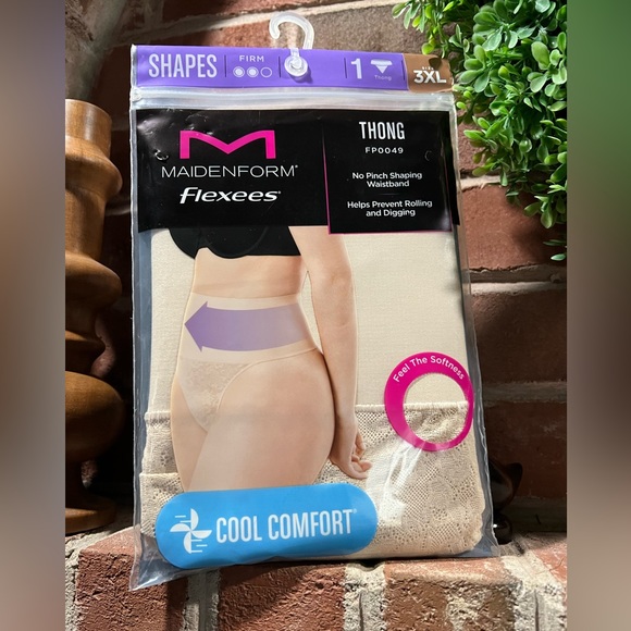 Maidenform | Flexees Women's Tame Your Tummy Lace Shaping Thong | 3X Nude Lace - Picture 6 of 6